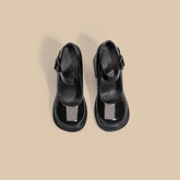 Tacones de plataforma con punta redonda, correa y suela gruesa impermeables para mujer